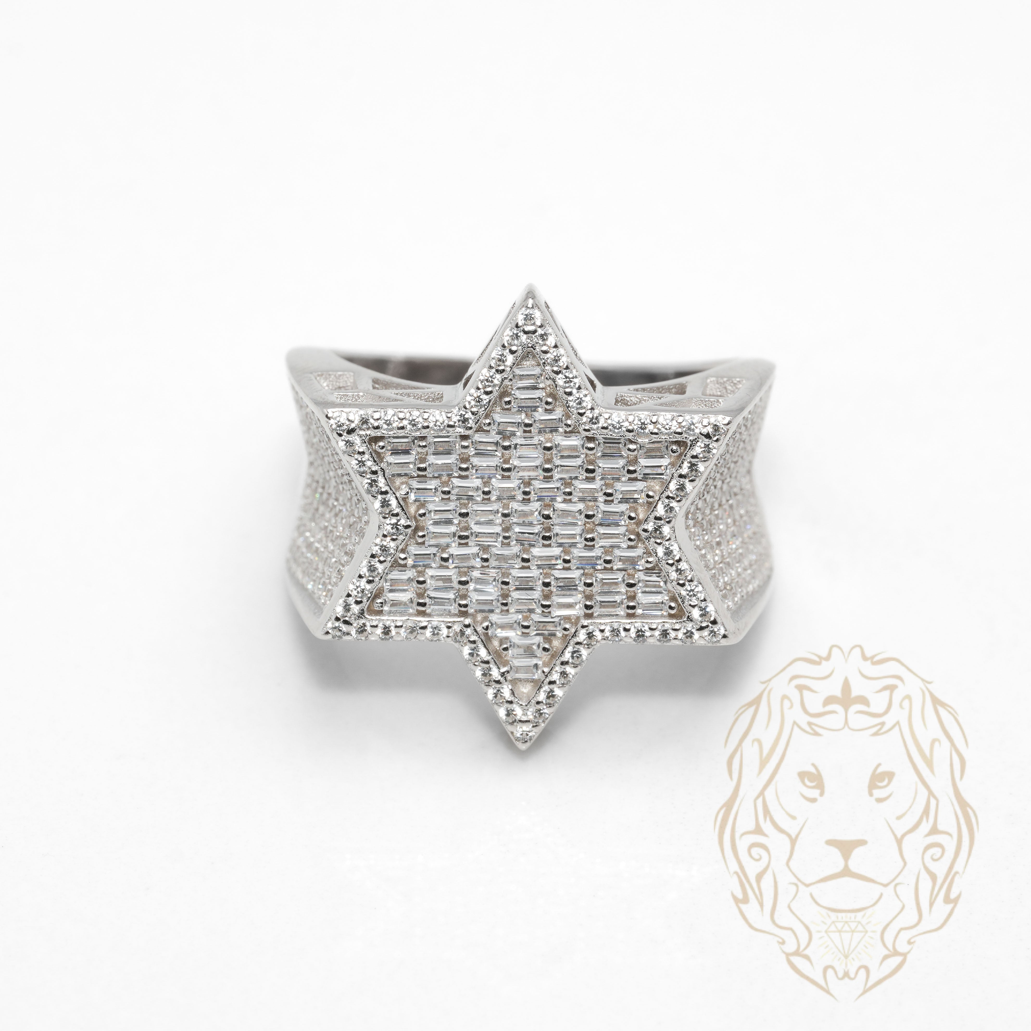 Bague - Argent hexagram serti de pierres cz rondes & baguettes - RIS1373