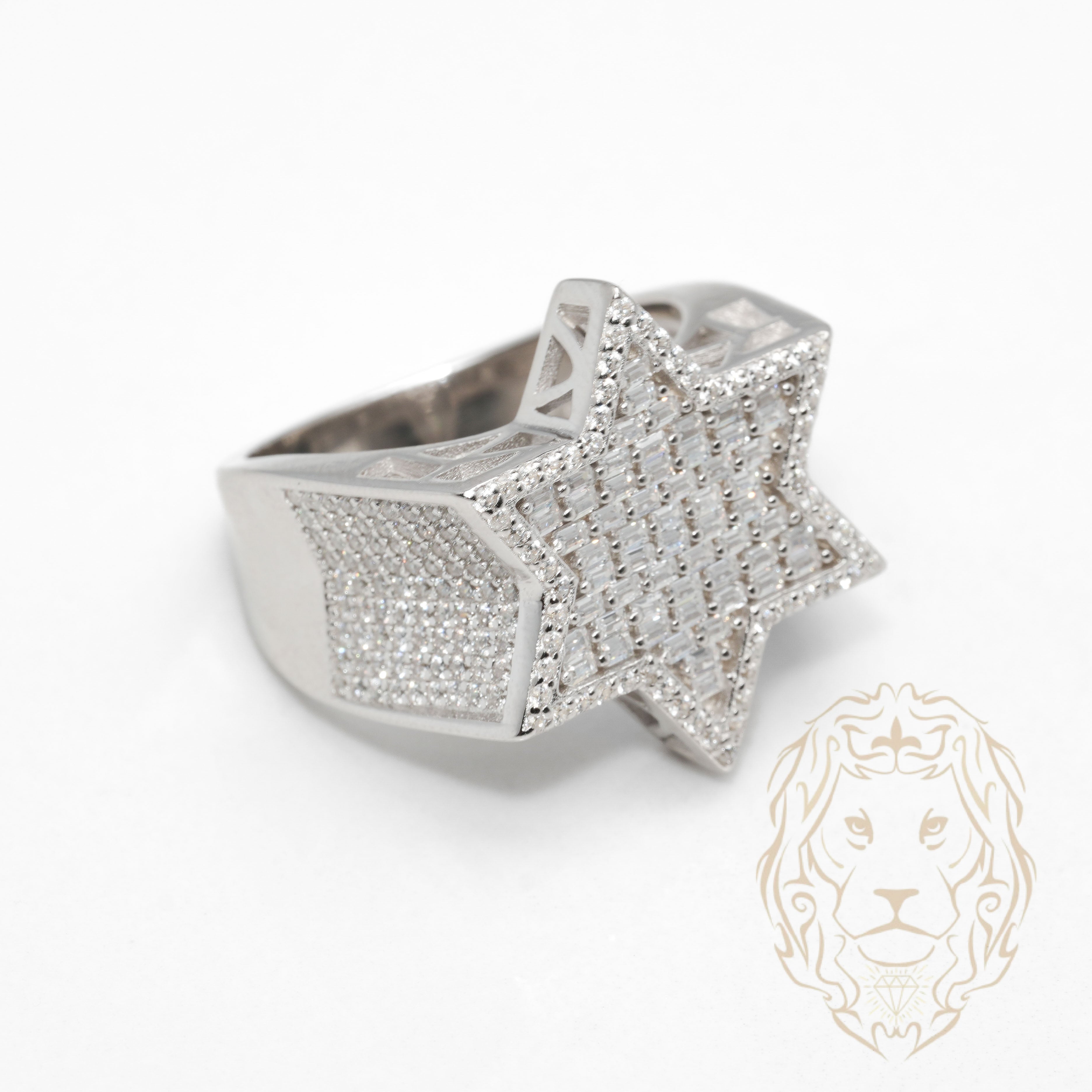 Bague - Argent hexagram serti de pierres cz rondes & baguettes - RIS1373