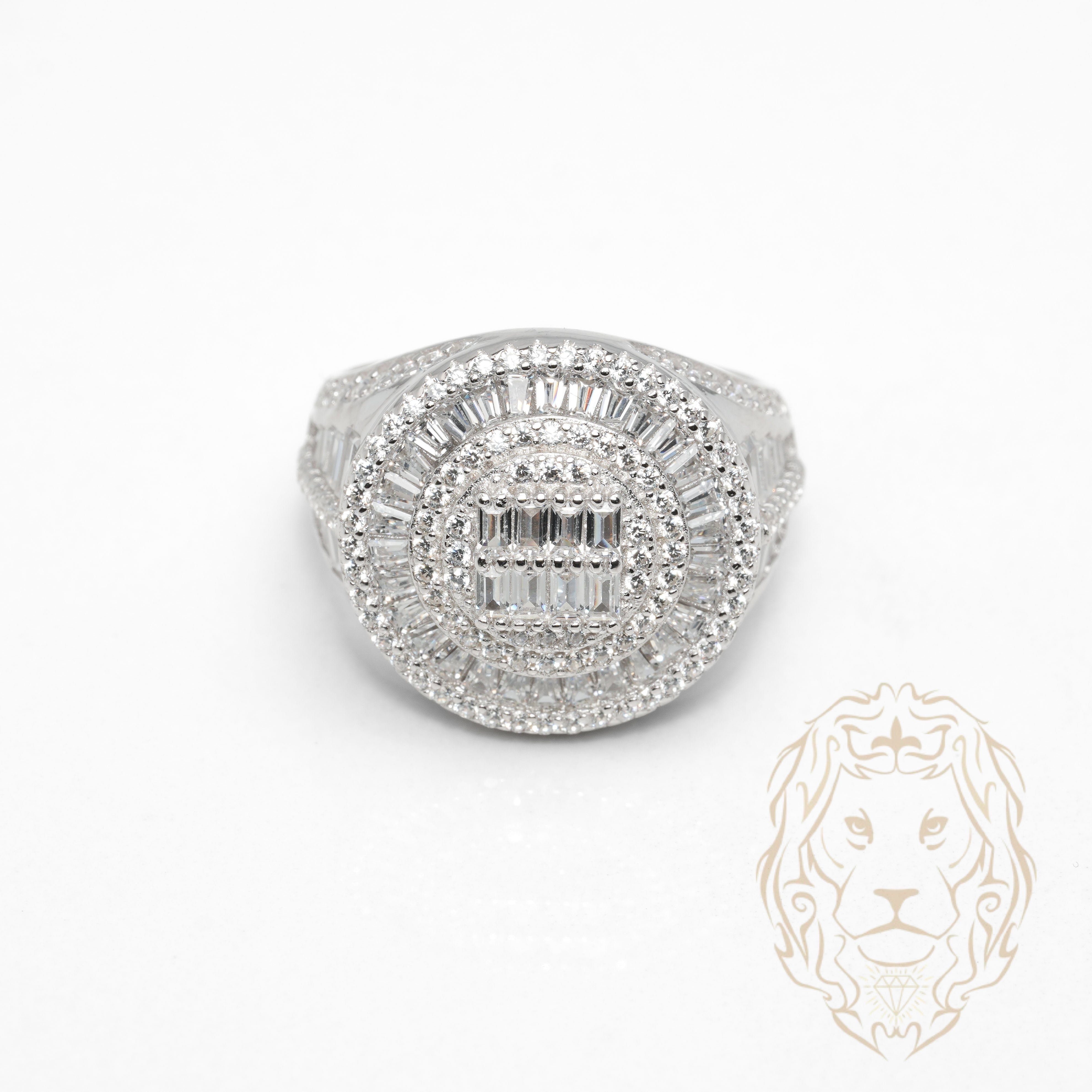Bague - Argent chevalière cercle sertie de pierres cz rondes & baguette - RIS1375