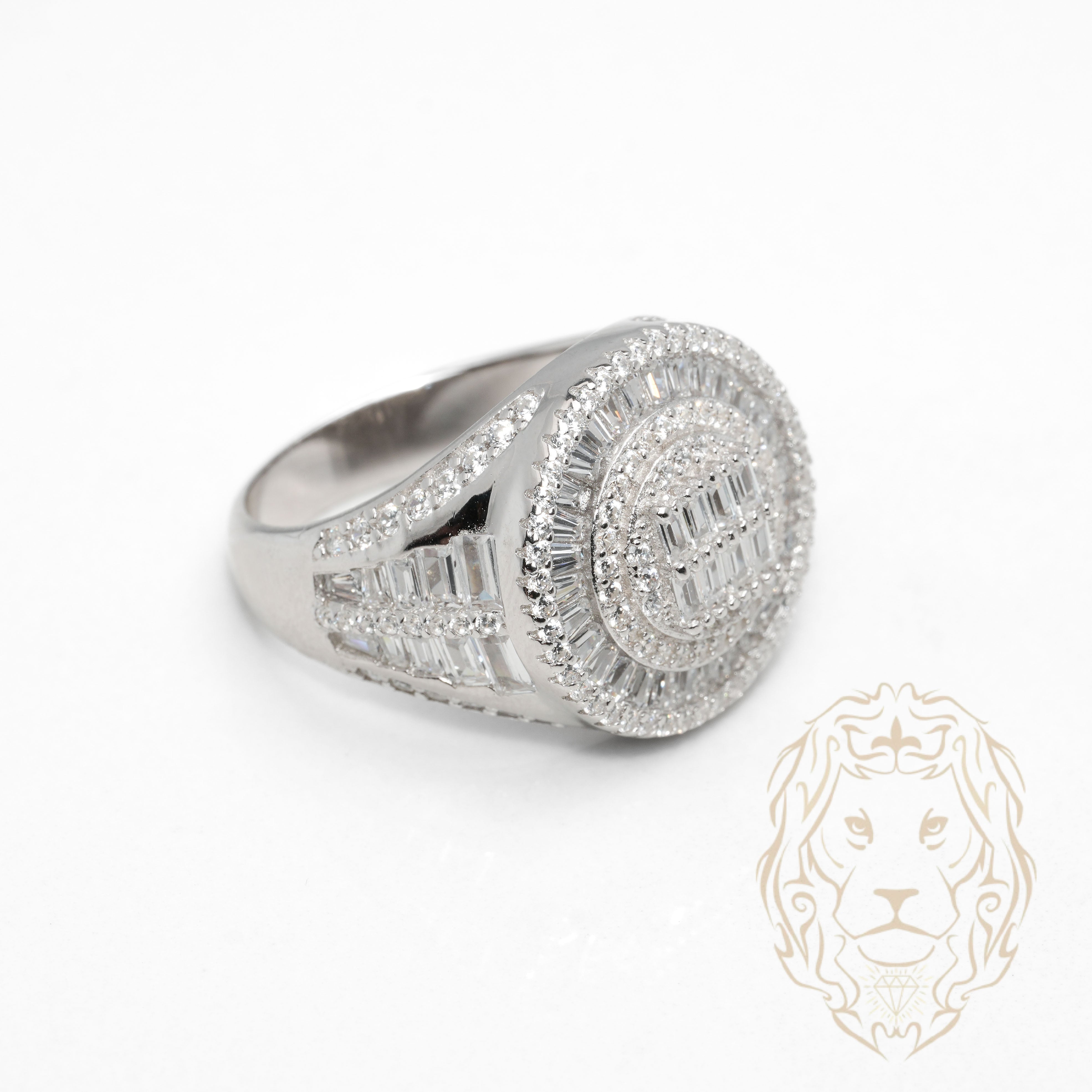 Bague - Argent chevalière cercle sertie de pierres cz rondes & baguette - RIS1375