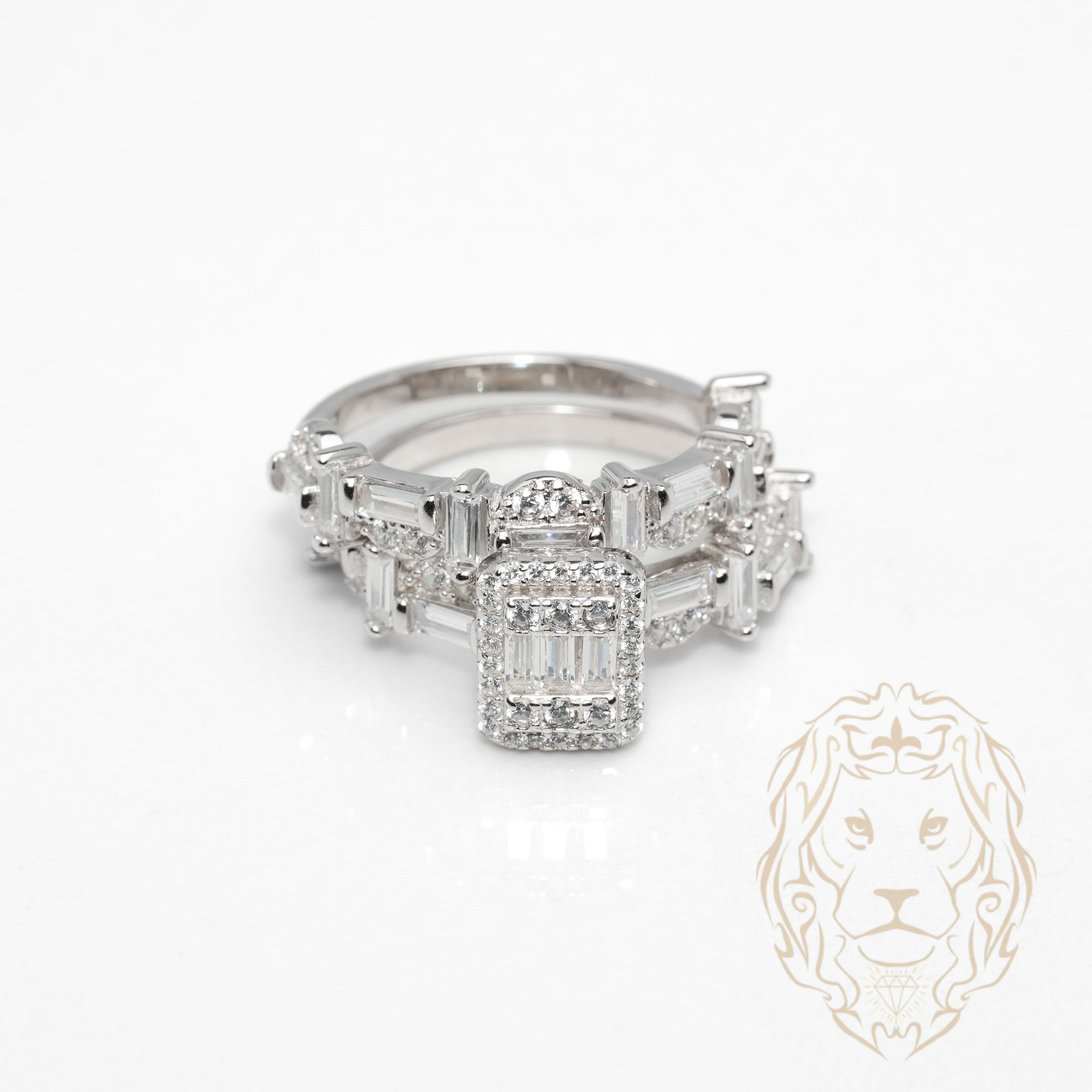 Bague de fiançailles - Argent ensembles (2) halo baguette en pierres cz & alliance sertie de baguette cz - RIS1377