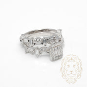 Bague de fiançailles - Argent ensembles (2) halo baguette en pierres cz & alliance sertie de baguette cz - RIS1377