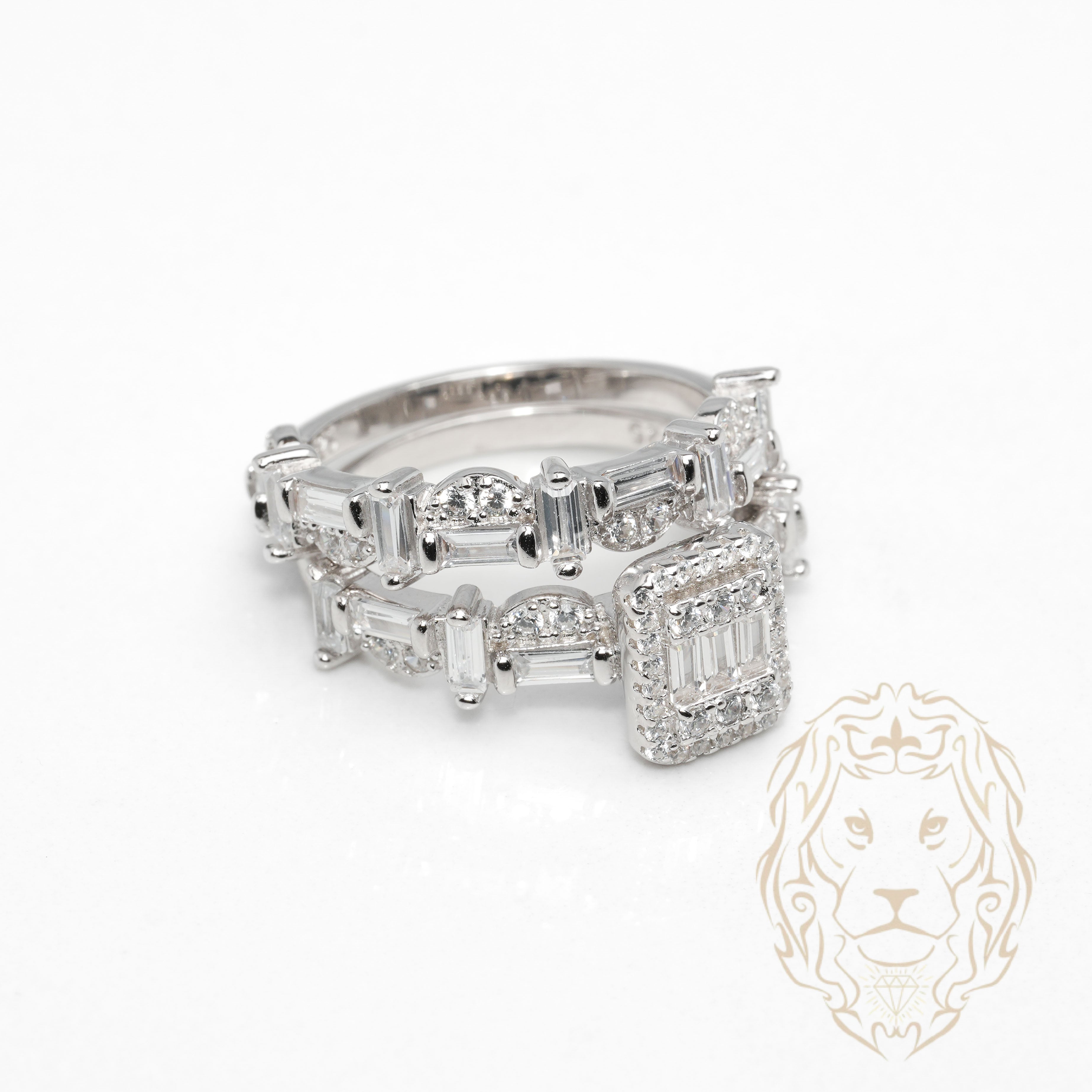 Bague de fiançailles - Argent ensembles (2) halo baguette en pierres cz & alliance sertie de baguette cz - RIS1377