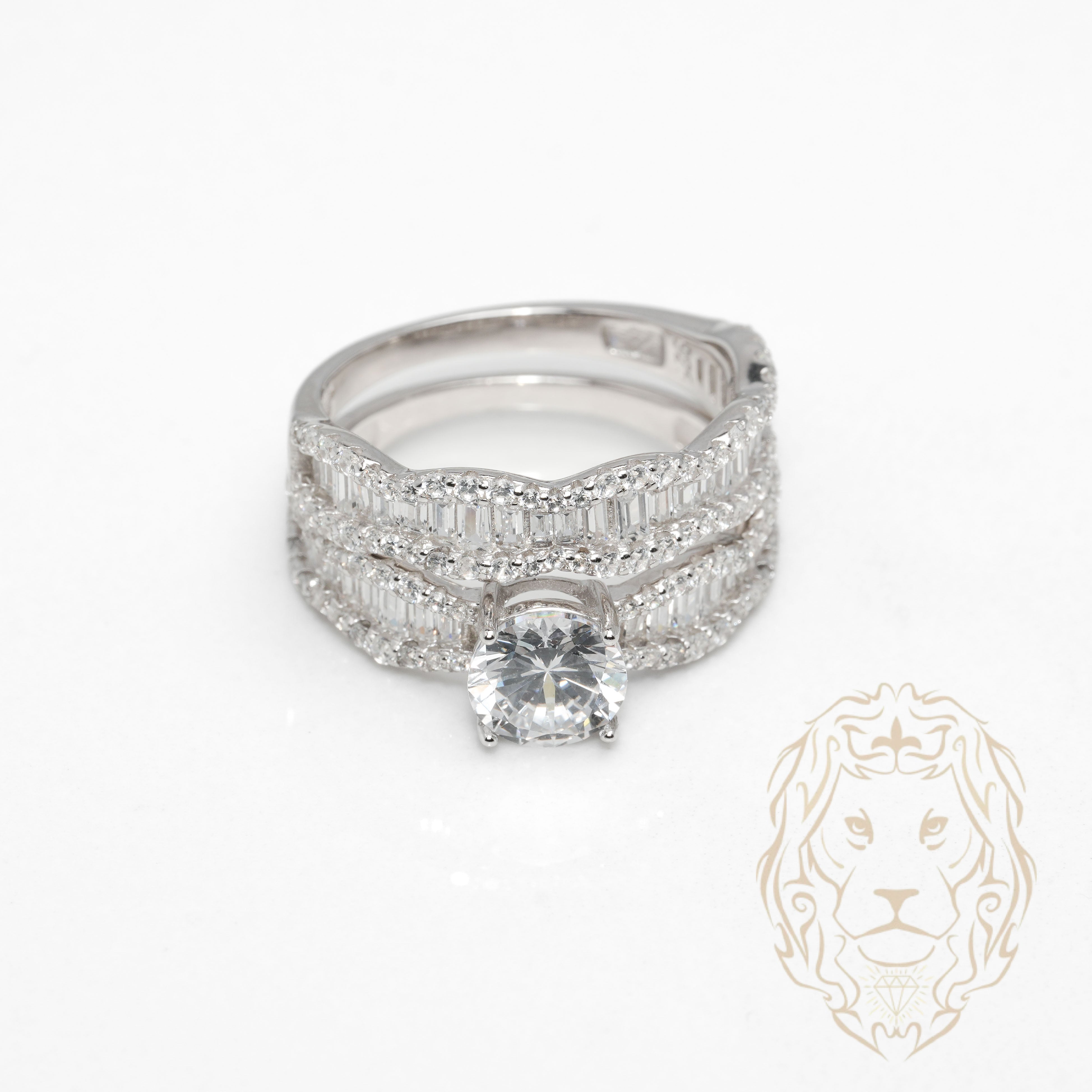 Bague de fiançailles - Argent ensembles (2) pierres cz & alliance wavy sertie de baguette cz - RIS1379