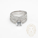 Bague de fiançailles - Argent ensembles (2) pierres cz & alliance wavy sertie de baguette cz - RIS1379