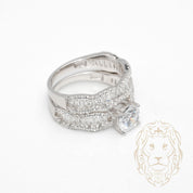 Bague de fiançailles - Argent ensembles (2) pierres cz & alliance wavy sertie de baguette cz - RIS1379