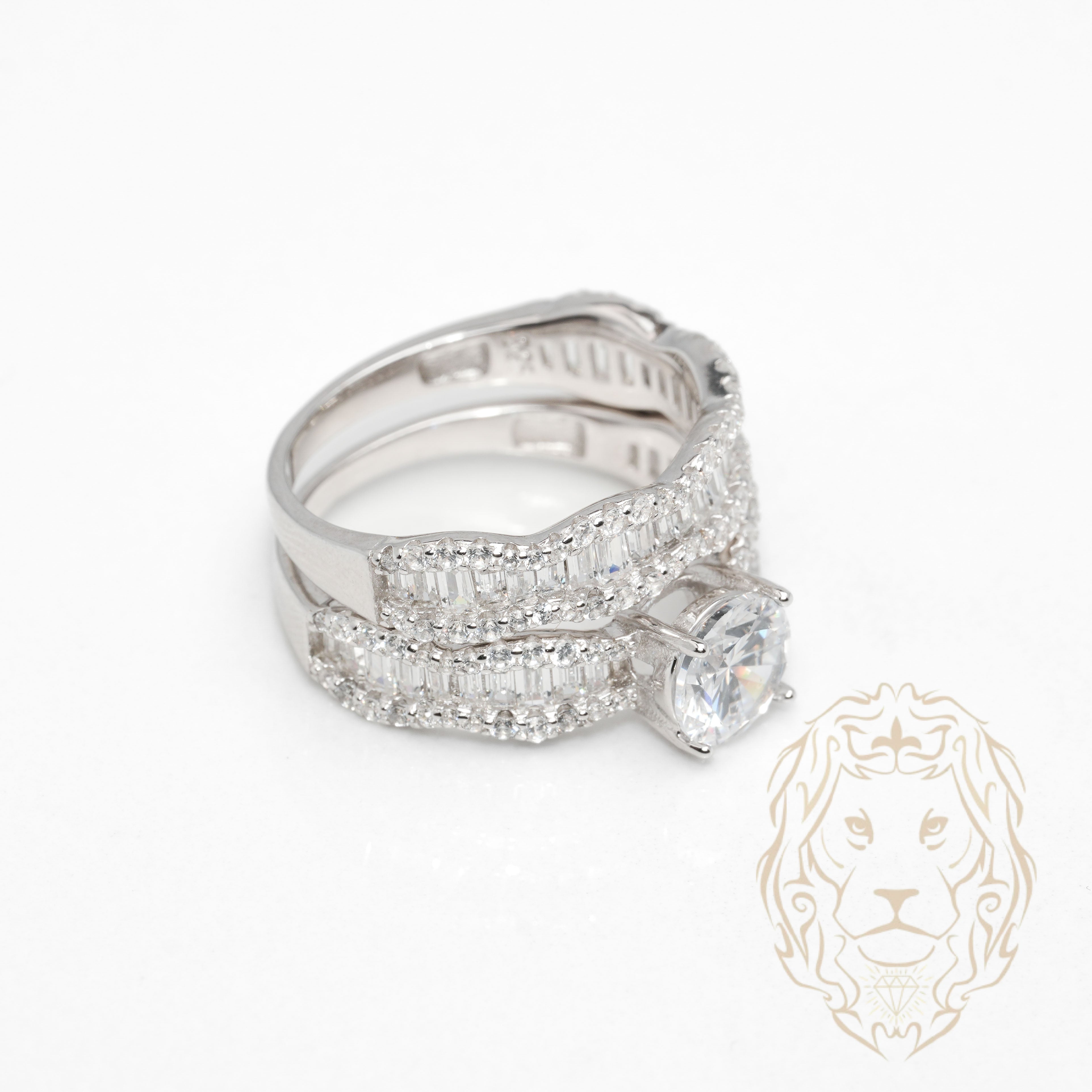Bague de fiançailles - Argent ensembles (2) pierres cz & alliance wavy sertie de baguette cz - RIS1379