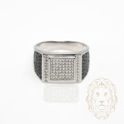 Bague - Argent chevalière carré pavé de cz & pierres noires - RIS1380
