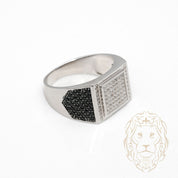 Bague - Argent chevalière carré pavé de cz & pierres noires - RIS1380