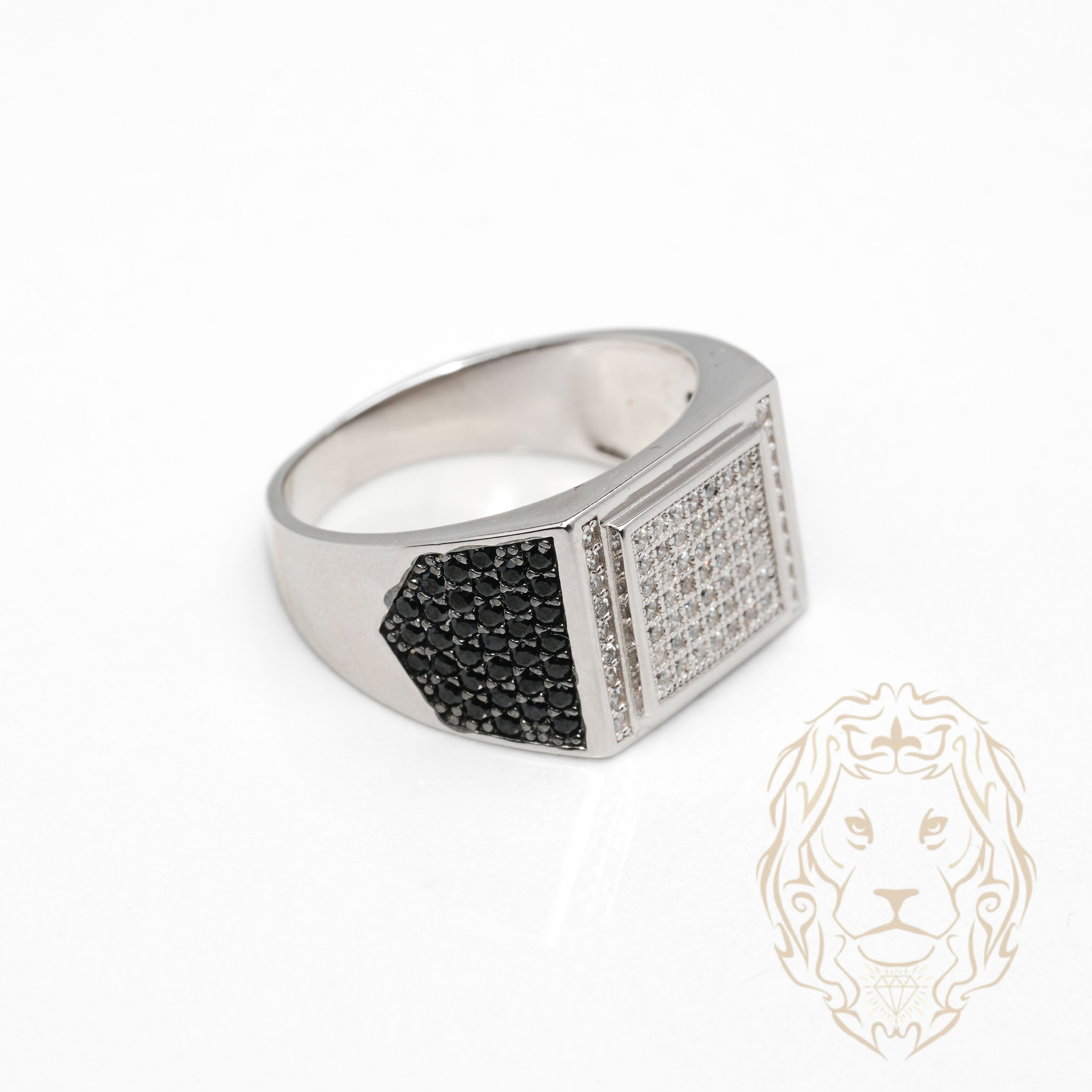 Bague - Argent chevalière carré pavé de cz & pierres noires - RIS1380
