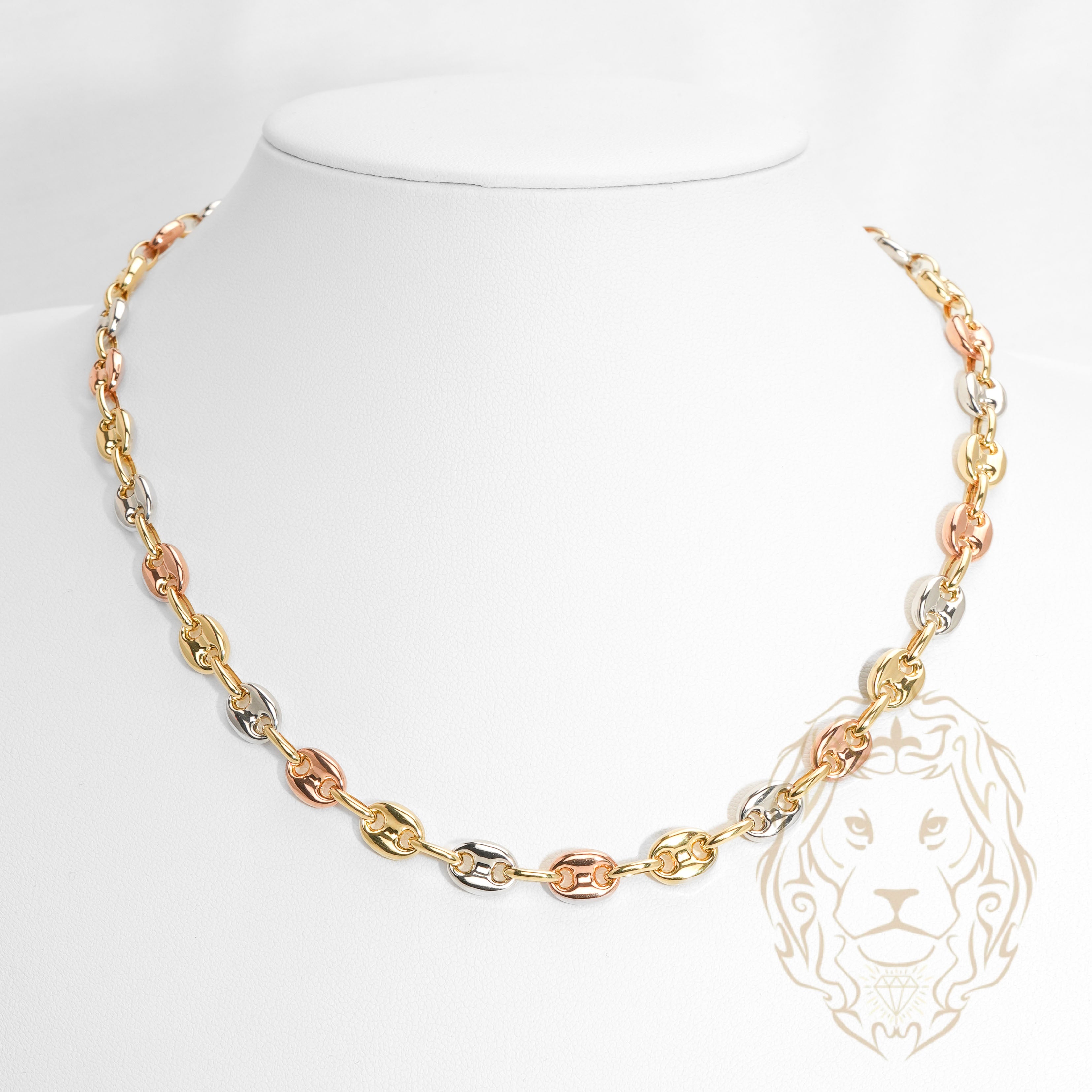 Chaîne - Or 10K tricolor jaune, blanc & rose ancre gonflé 7.7mm - CHG1255