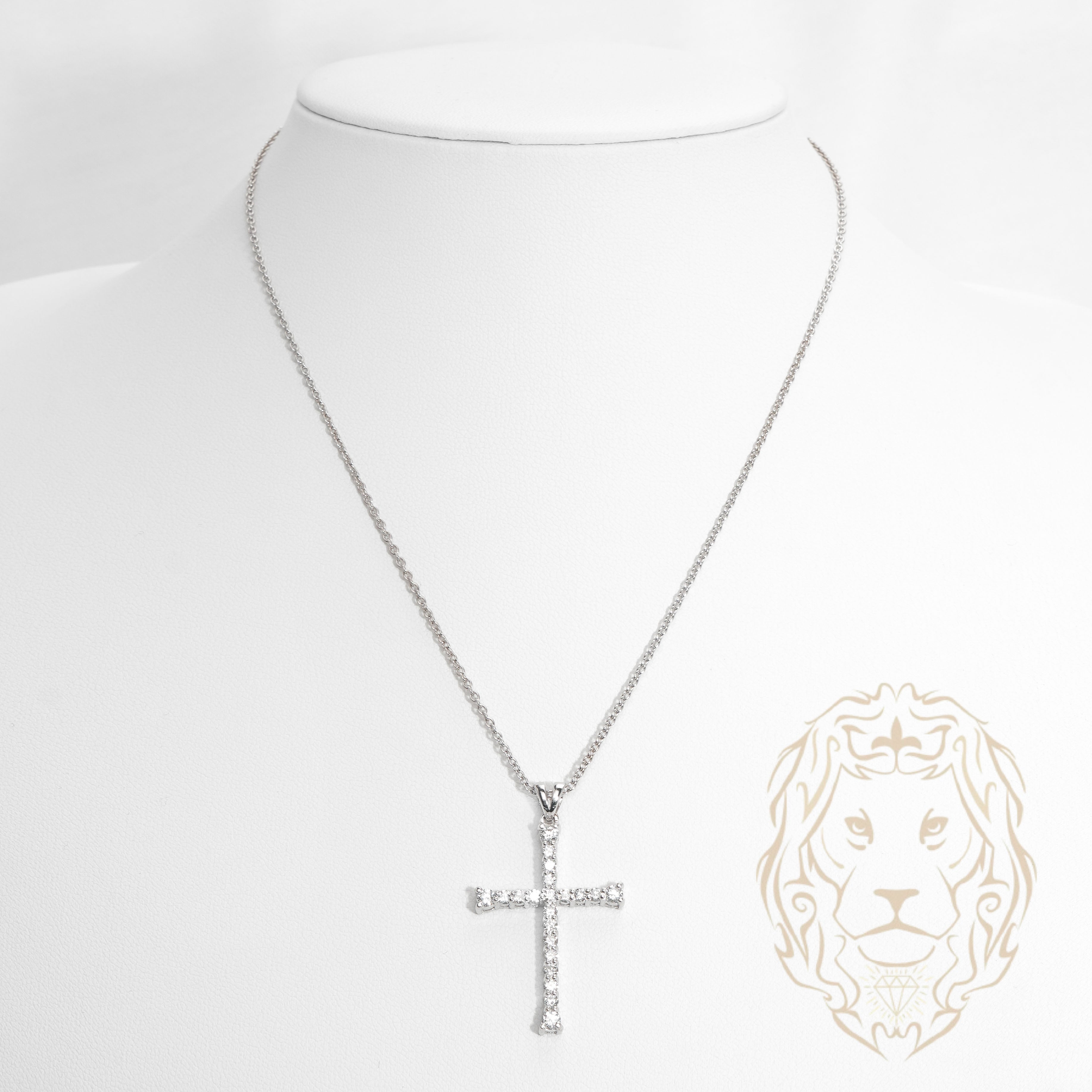 Collier - Or 14K blanc pendentif croix en diamants laboratoire coupe rond brillant 1.80TCW - CHGL030