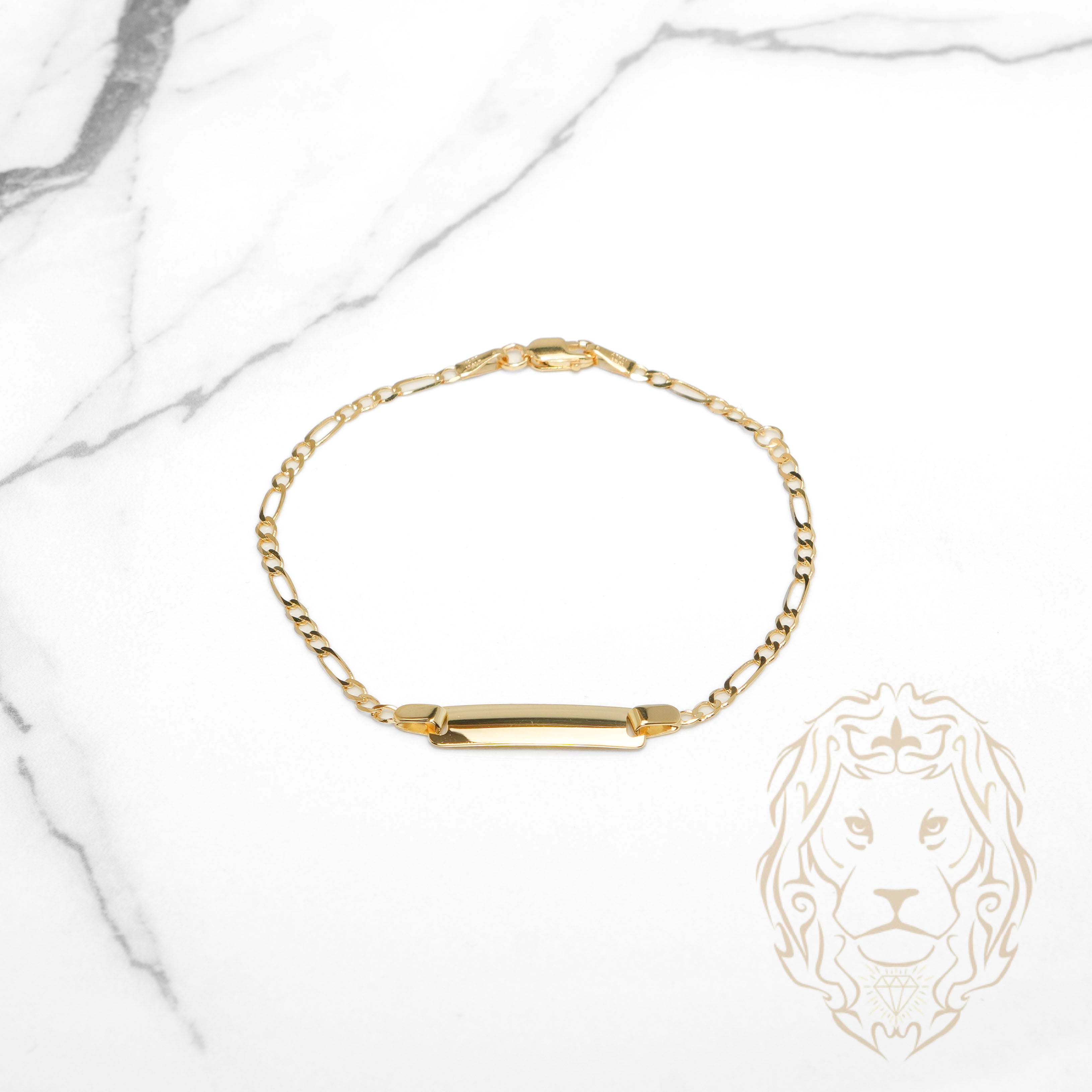 Bracelet - Or 10K jaune barre gravable 5mm & figaro - BRG930