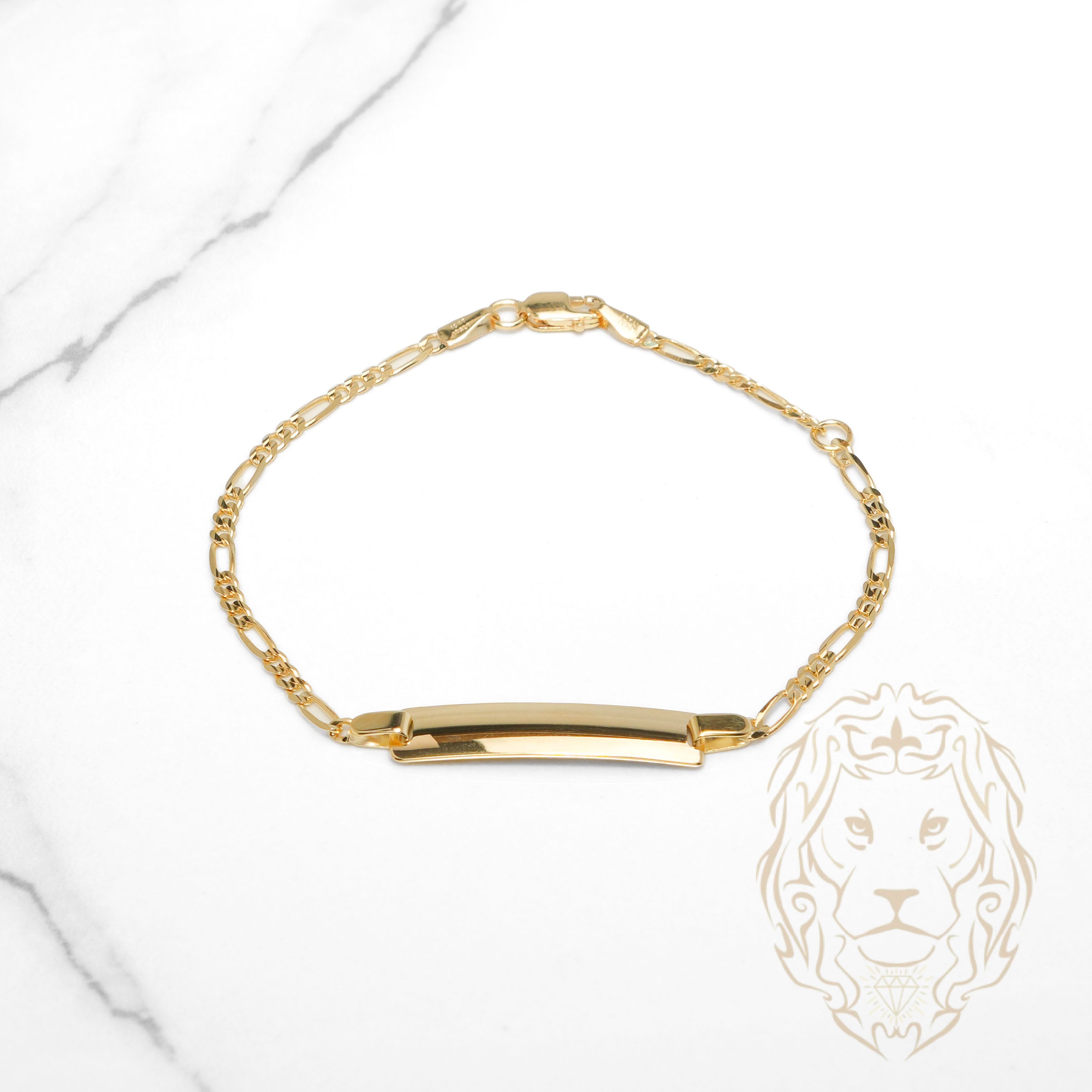 Bracelet - Or 10K jaune barre gravable 6mm & figaro - BRG931