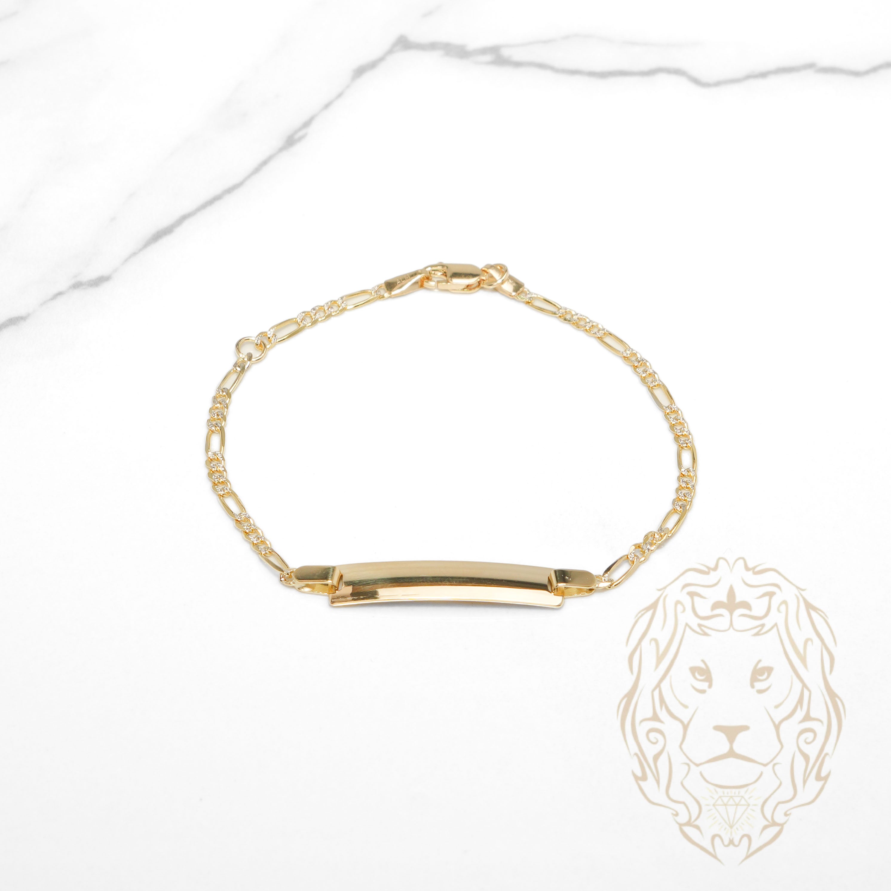 Bracelet - Or 10K deux tons jaune & blanc barre gravable 6mm & figaro coupe diamant - BRG932