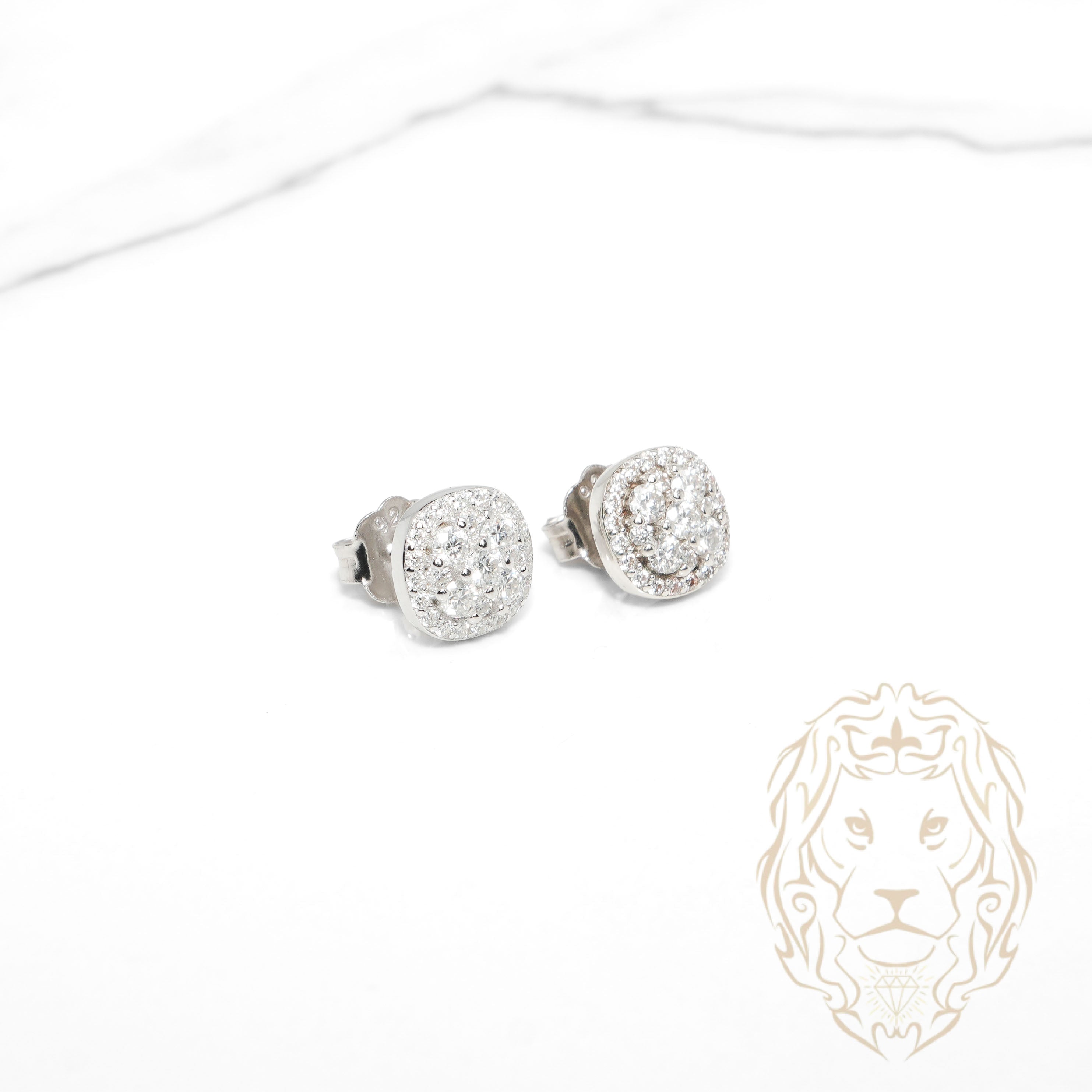 Studs - Argent halo composé de pierres AAA coupe ronde - BOS389