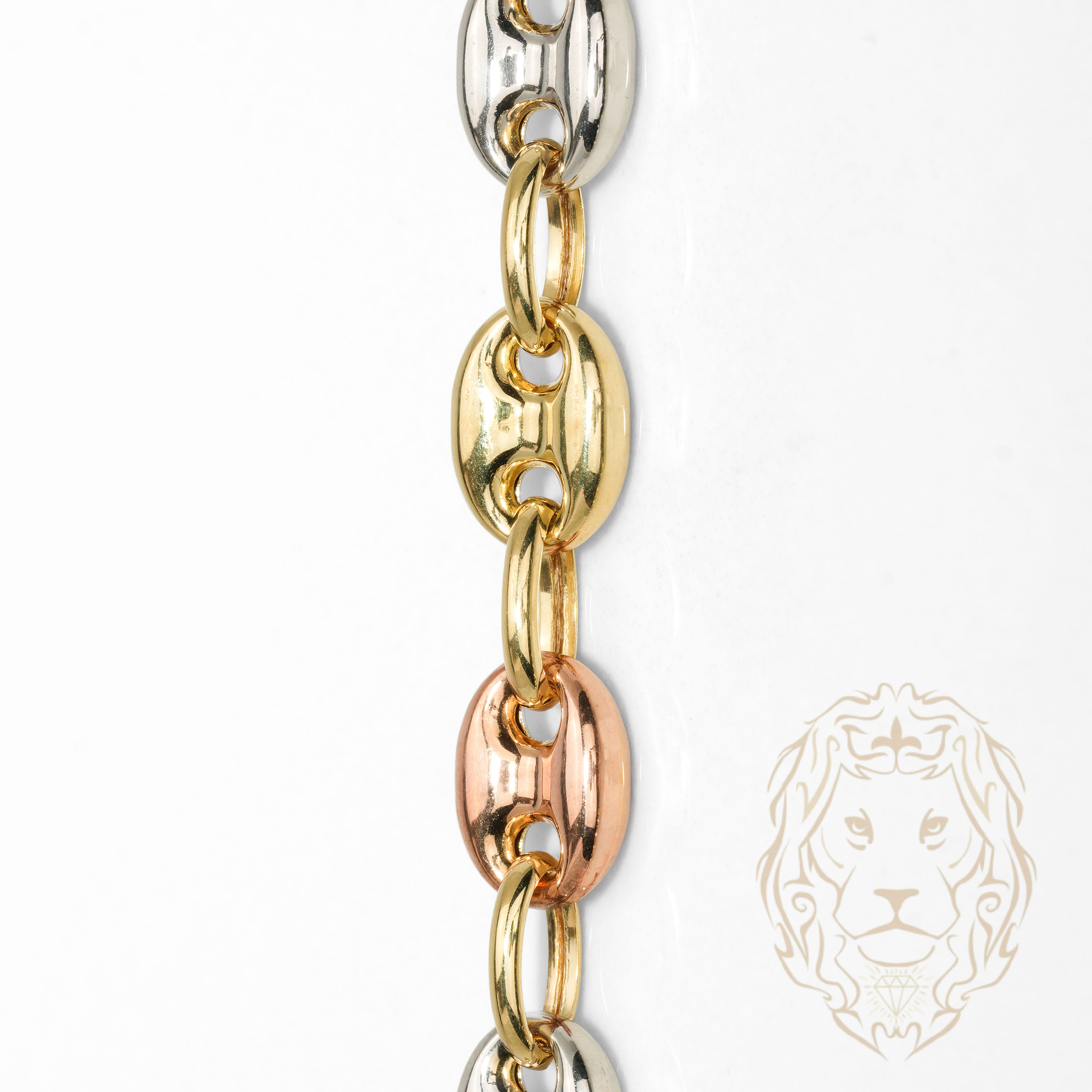Chaîne - Or 10K tricolor jaune, blanc & rose ancre gonflé 7.7mm - CHG1255