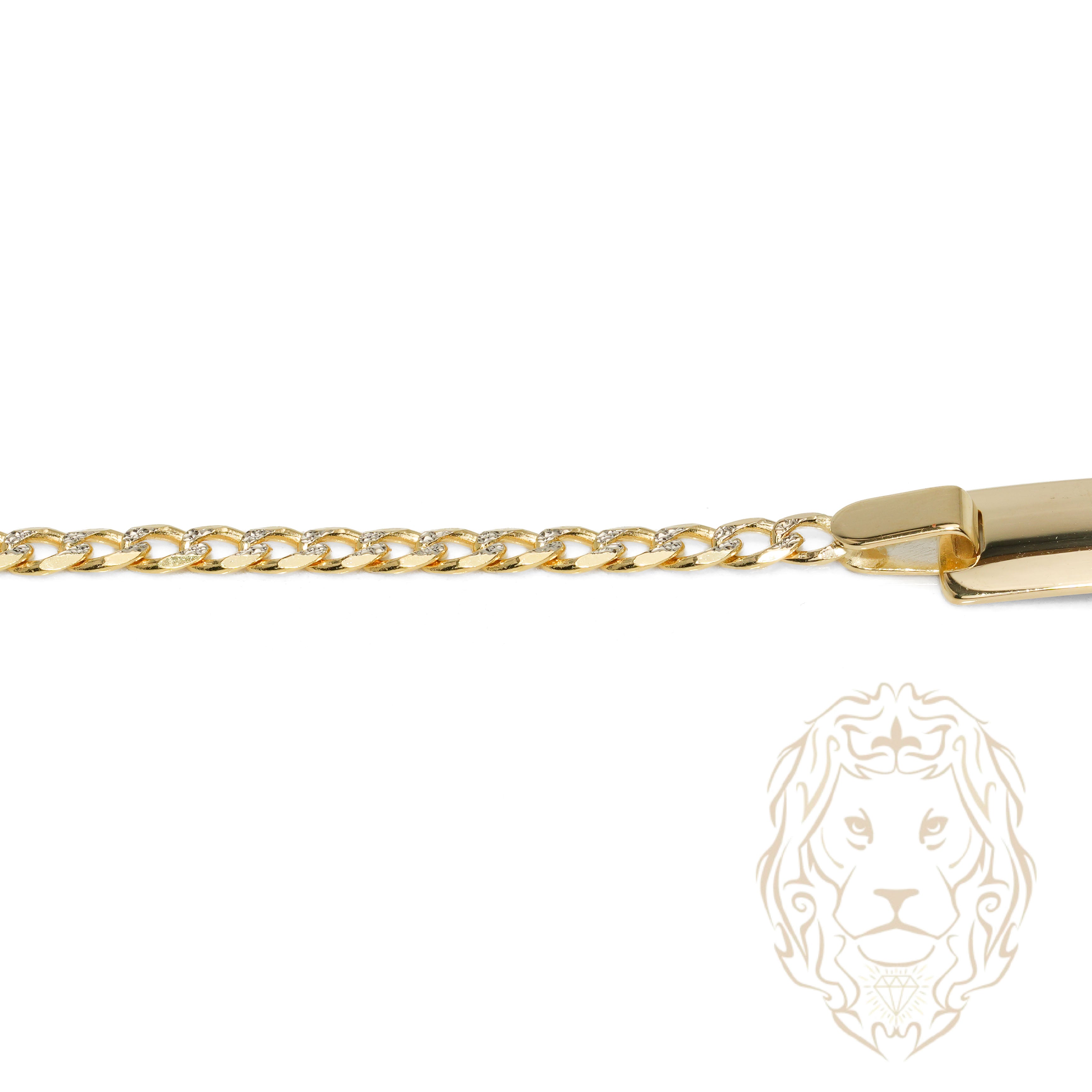 Bracelet - Or 10K deux tons jaune & blanc barre gravable 6mm & curb coupe diamant - BRG933