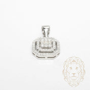 Pendentif - Argent double halo pierres AAA coupe ronde & baguettes - PES292