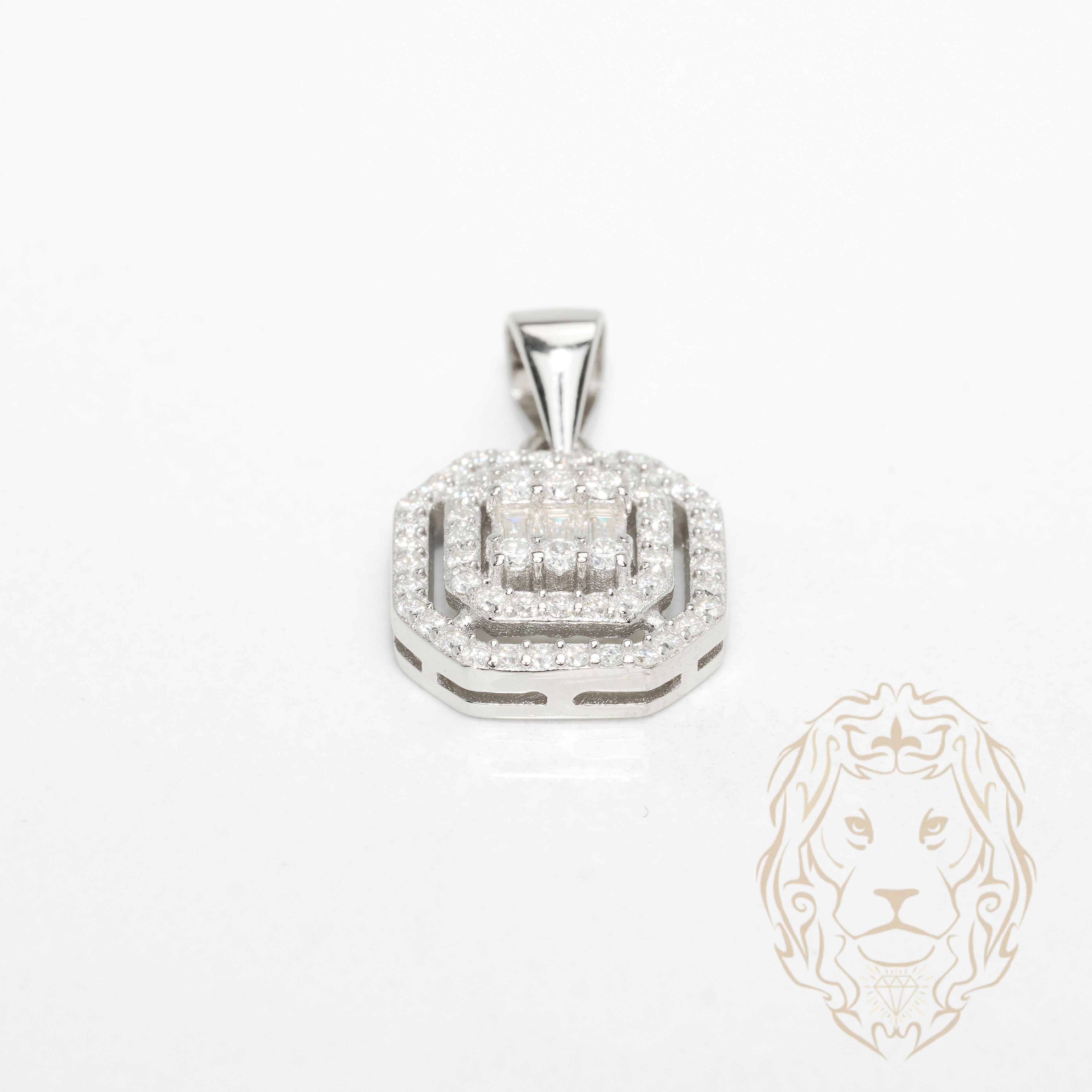 Pendentif - Argent double halo pierres AAA coupe ronde & baguettes - PES292