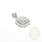 Pendentif - Argent double halo pierres AAA coupe ronde & baguettes - PES292