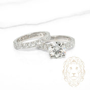 Bague de fiançaille - Or 18K blanc ensemble (2) halo caché diamant laboratoire VS1 coupe rond brillant 3.08CT avec monture & alliance éternité sertie de diamants 3.00TCW - RIGL126
