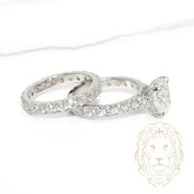 Bague de fiançaille - Or 18K blanc ensemble (2) halo caché diamant laboratoire VS1 coupe rond brillant 3.08CT avec monture & alliance éternité sertie de diamants 3.00TCW - RIGL126