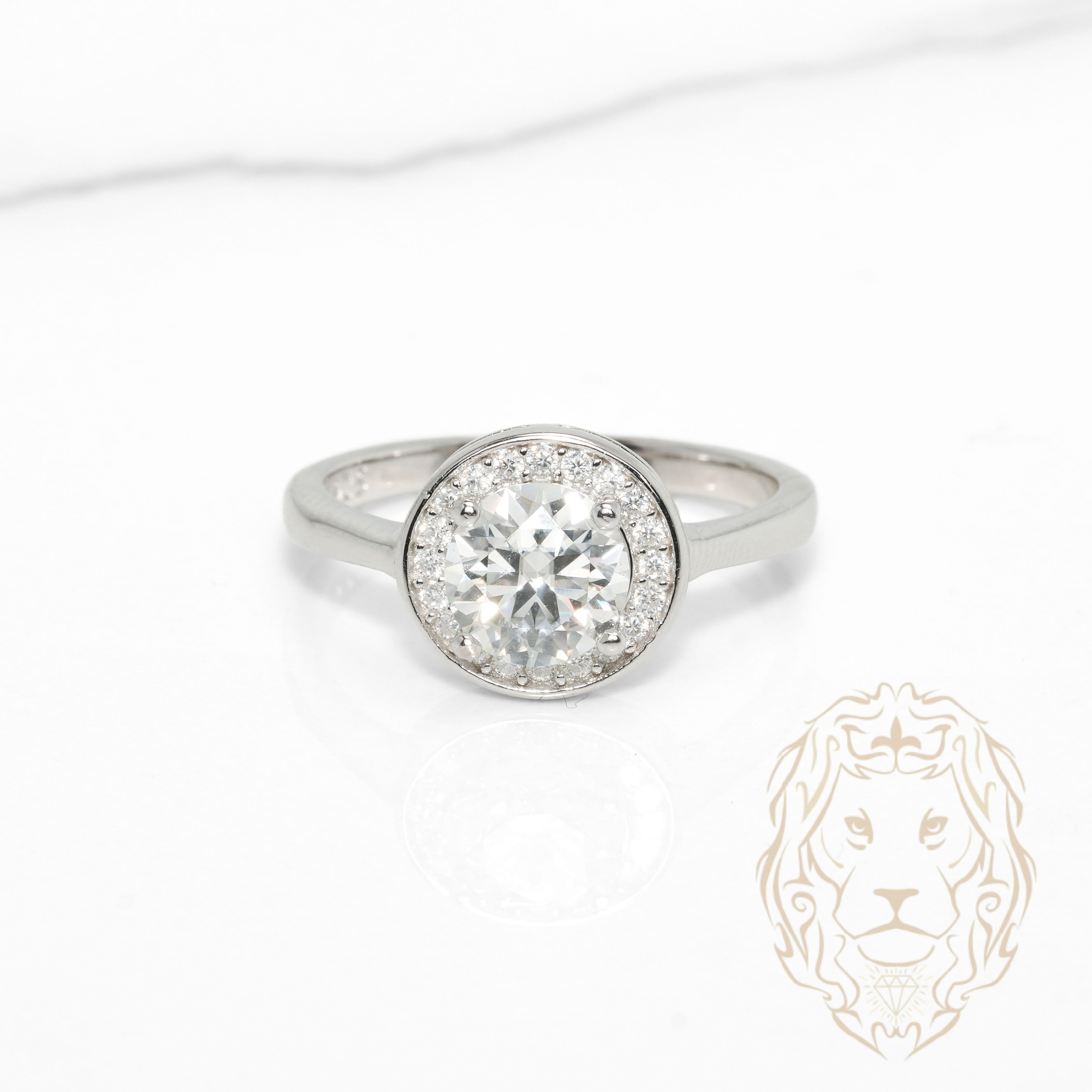 Bague - Argent halo pierre AAA coupe ronde 1.2CT - RIS1418