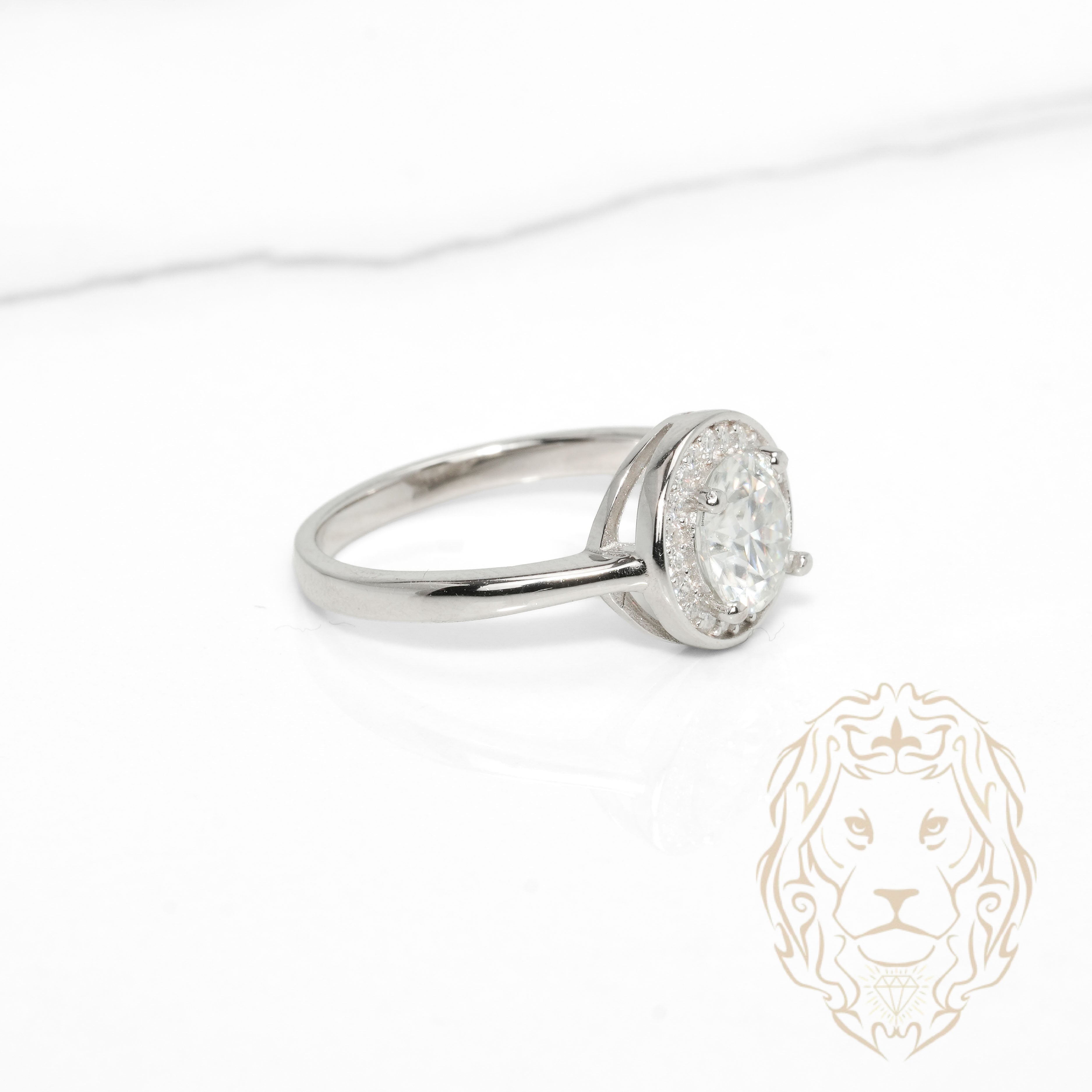 Bague - Argent halo pierre AAA coupe ronde 1.2CT - RIS1418