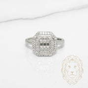 Bague - Argent double halo pierres AAA coupe ronde & baguettes - RIS1420
