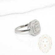 Bague - Argent double halo pierres AAA coupe ronde & baguettes - RIS1420