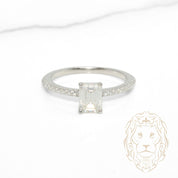 Bague - Argent solitaire pierre AAA coupe émeraude 1.00CT & monture pavé - RIS1421
