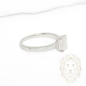 Bague - Argent solitaire pierre AAA coupe émeraude 1.00CT & monture pavé - RIS1421