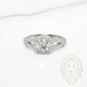 Bague - Argent halo pierre AAA coupe ronde 1.20CT & tige fendue pavée - RIS1422