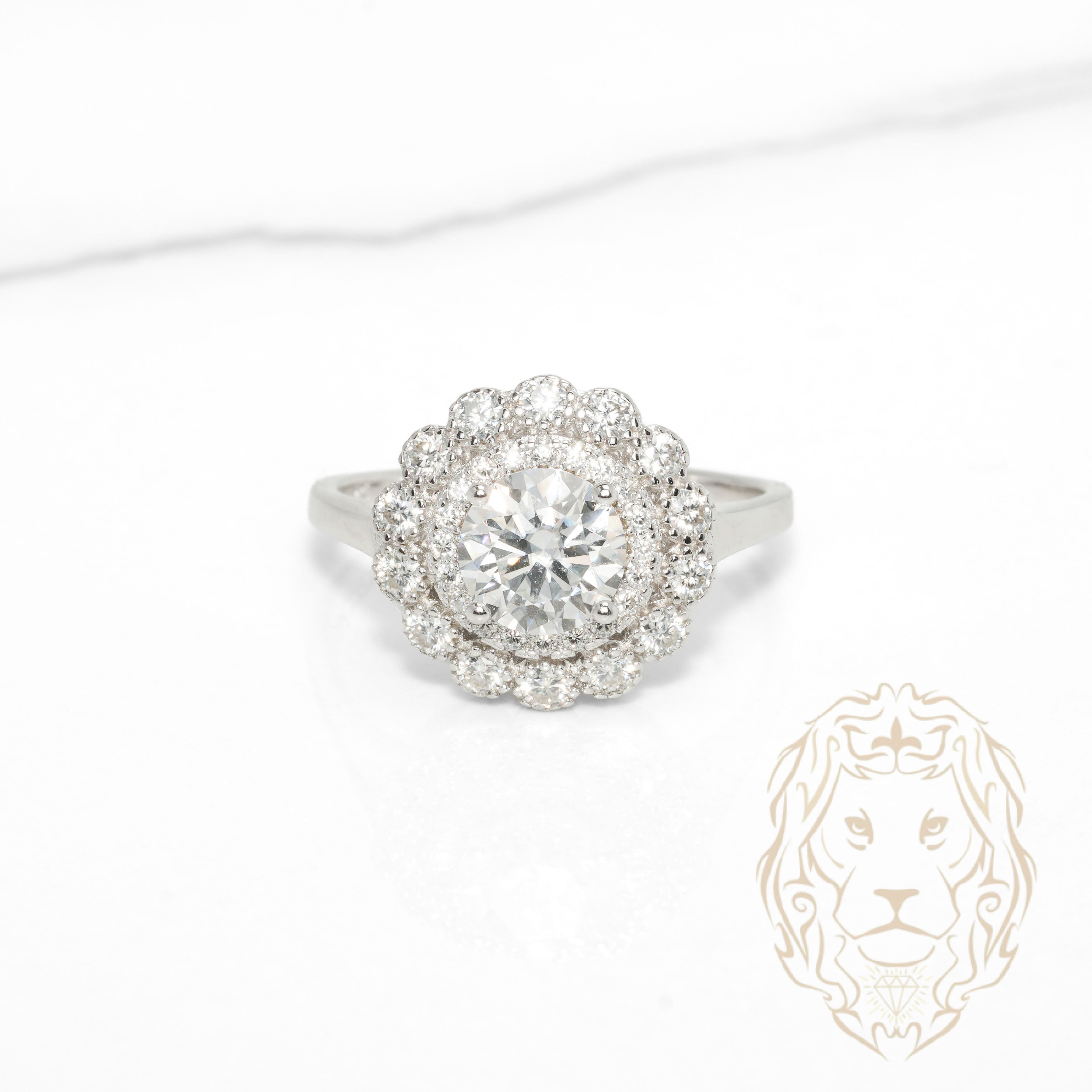 Bague - Argent halo fleur pierre AAA coupe ronde 1.20CT - RIS1423