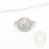 Bague - Argent halo fleur pierre AAA coupe ronde 1.20CT - RIS1423