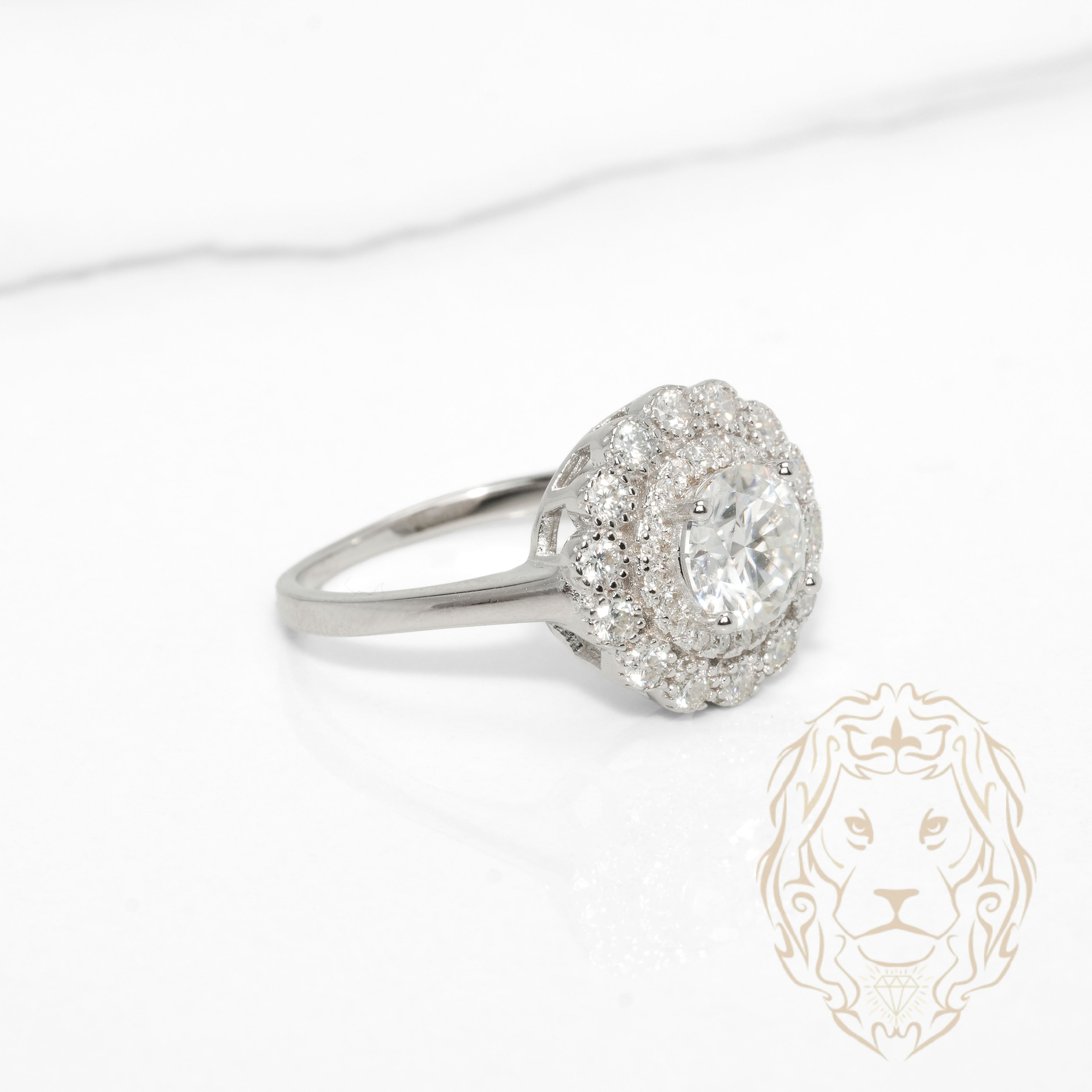 Bague - Argent halo fleur pierre AAA coupe ronde 1.20CT - RIS1423