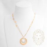 Collier - Or 18K deux tons jaune & blanc double chaîne paillettes & pendentif halo coupe poire cz - CHG1269