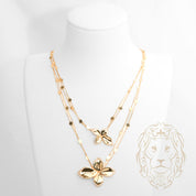 Sautoir - Or 18K jaune double chaîne pailettes avec fleurs pavé de cz - CHG1273