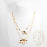 Sautoir - Or 18K jaune double chaîne pailettes avec fleurs pavé de cz - CHG1273