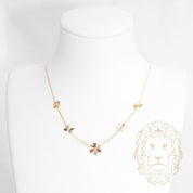 Collier - Or 18K tricolor jaune, blanc & rose fleurs guillochées - CHG1283