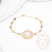 Bracelet - Or 18K deux tons jaune & blanc double chaîne paillettes & pendentif halo coupe poire cz - BRG943