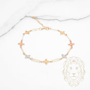 Bracelet - Or 18K tricolor jaune, blanc & rose trèfles & paperclip - BRG954