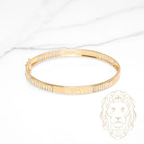 Bracelet jonc - Or 18K deux tons jaune & blanc clé grecque & coupe diamant - BRG938
