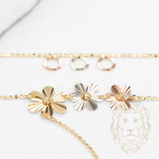 Collier - Or 18K tricolor jaune, blanc & rose stack cerlces & fleurs guillochés - CHG1282