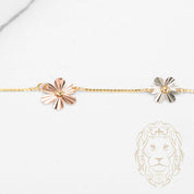 Collier - Or 18K tricolor jaune, blanc & rose fleurs guillochées - CHG1283
