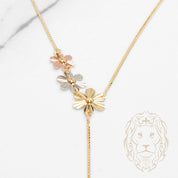 Collier - Or 18K tricolor jaune, blanc & rose fleurs guillochées pendantes - CHG1284