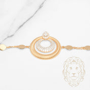 Bracelet - Or 18K deux tons jaune & blanc double chaîne paillettes & pendentif halo coupe poire cz - BRG943