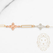 Bracelet - Or 18K tricolor jaune, blanc & rose trèfles & paperclip - BRG954