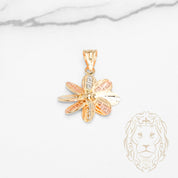 Pendentif - Or 18K tricolor jaune, blanc & rose fleur motif clé grecque & coupe diamant - PEG1247